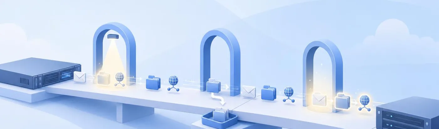 Αρχεία, email και ρυθμίσεις περνούν από σημεία ελέγχου κατά τη μεταφορά σε νέο server