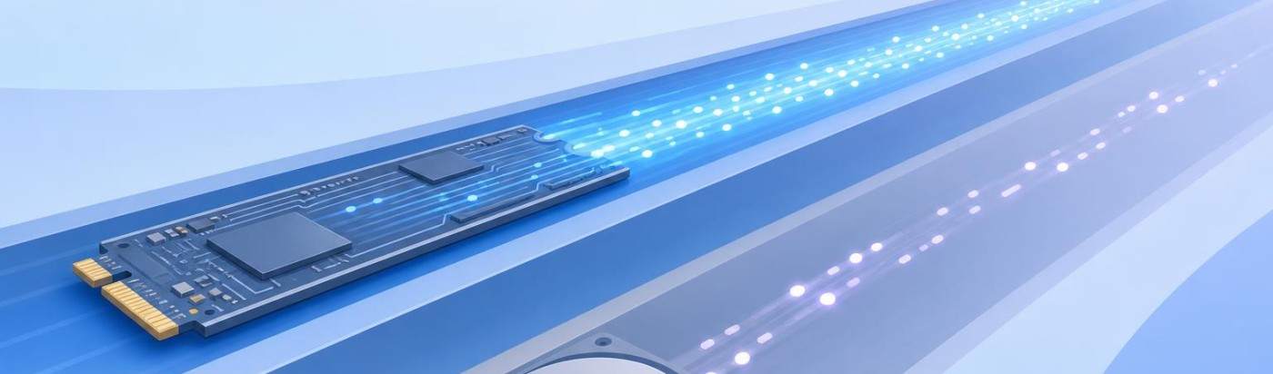 Σύγκριση ταχύτητας δεδομένων μεταξύ NVMe κάρτας και παραδοσιακού δίσκου σε διπλό διάδρομο